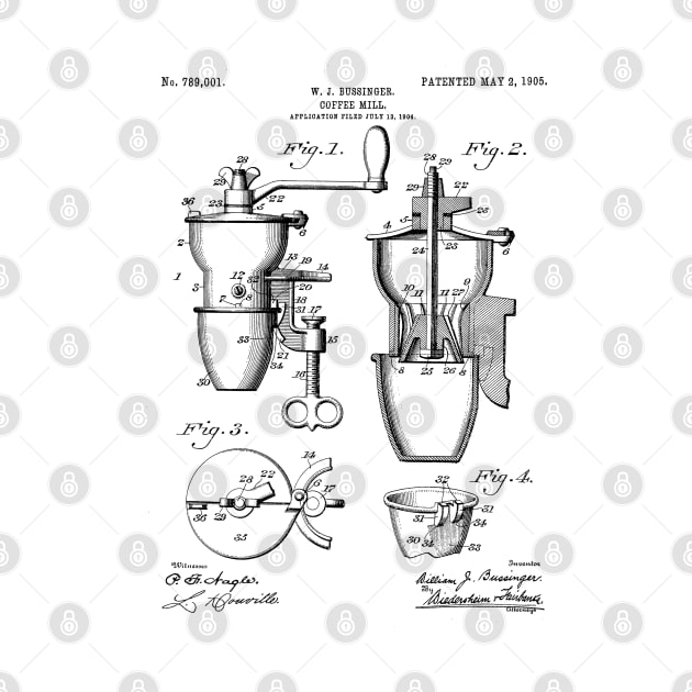 Coffee Mill Patent - Coffee Shop Art - Black And White by patentpress