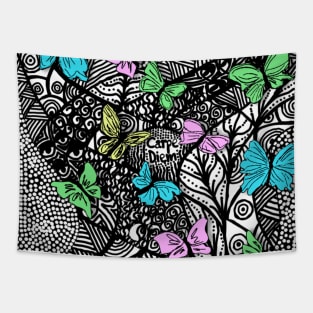 “Carpe Diem” Zentangle Art With Pastel Butterflies Tapestry