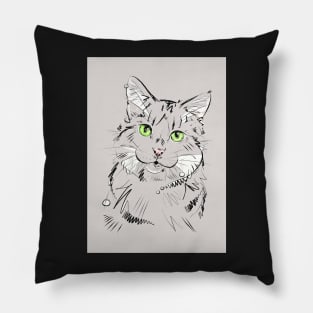 Cat sketch in grey Pillow