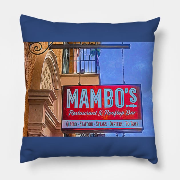 Mambo's Restaurant and Rooftop Bar Bourbon Street Pillow by Debra Martz