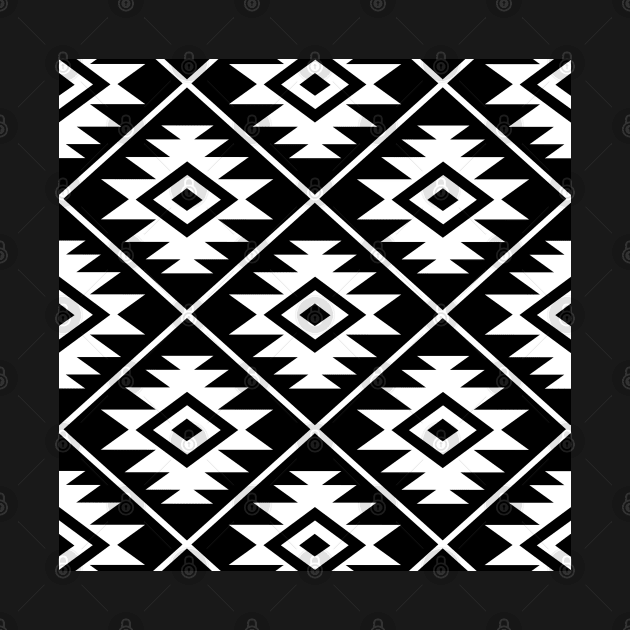 Aztec Symbol Big Pattern White on Black by NataliePaskell