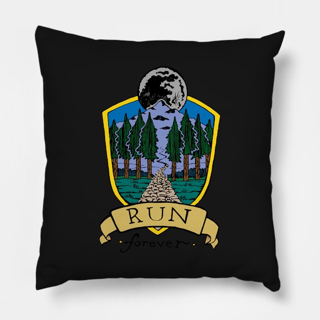 Run Forever Moon Emblem - Colour Version Pillow by bangart