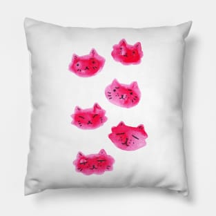 Red Watercolor Kitty Faces Pillow