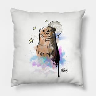 Otter Under the Starry Night Sky Pillow