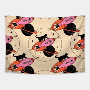 Space Walker Black Cat Pattern in beige Tapestry