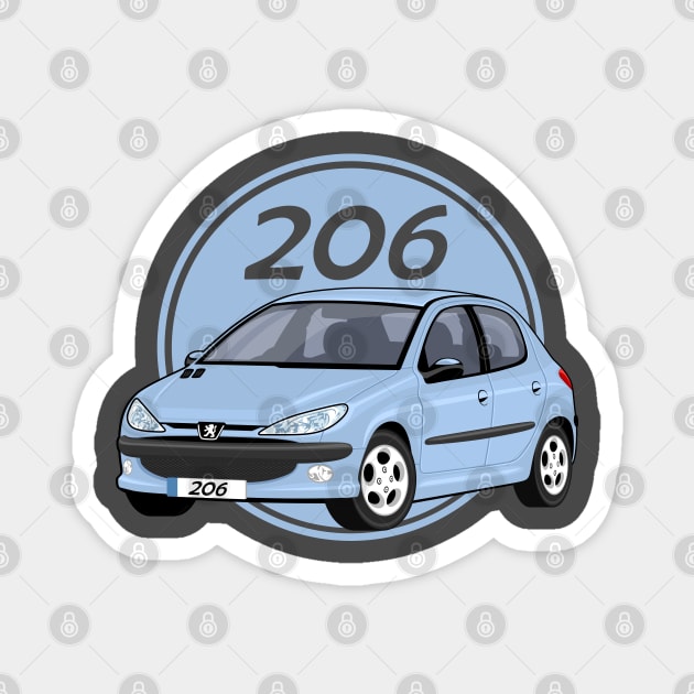 car peugeot 206 sporty cartoon vector blue Magnet by creative.z