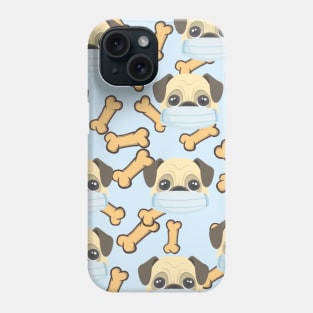 Cute Pugs Wearing Masks Pattern With Bones Graphic illustrations Phone Case