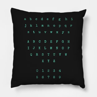 Turquoise Typewriter Letters and Numbers Pillow