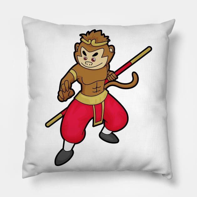 Monkey as Warrior with Staff & Headband Pillow by Markus Schnabel