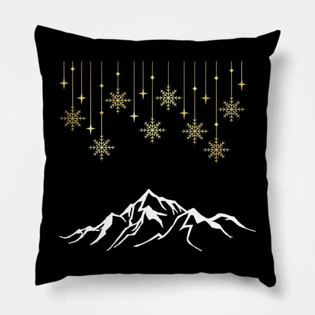 Gold Snow Falling on a Mountaintop Pillow by Kidrock96