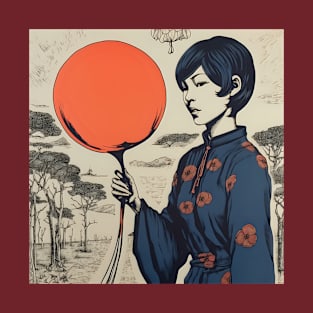 Asian woman in kimono with balloon T-Shirt