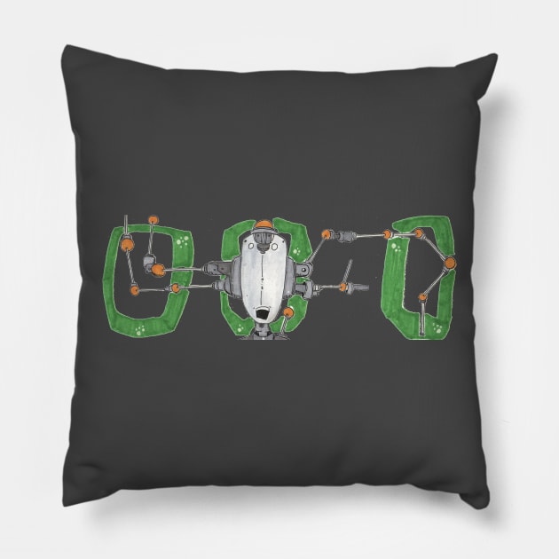 BannerBots 001 (Green Retro) Pillow by nerdliterature