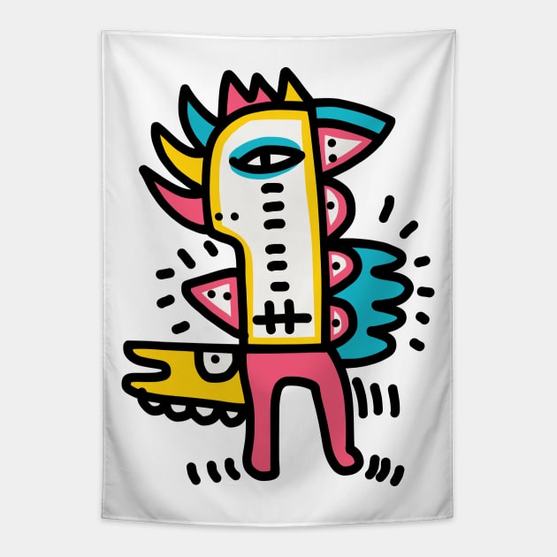 Graffiti Art Totem Pink Blue Yellow Tapestry by signorino