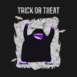 Distressed Trick or Treat Funny Fuzzy Monster T-Shirt