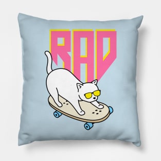 Rad White Cat on Skateboard - Silly Design Pillow