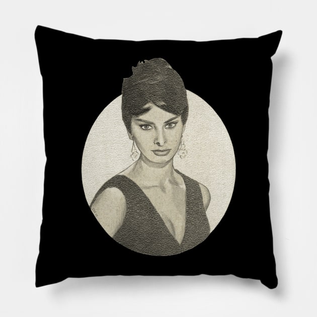 Sophia Loren Portrait Drawing Pillow by ianoz