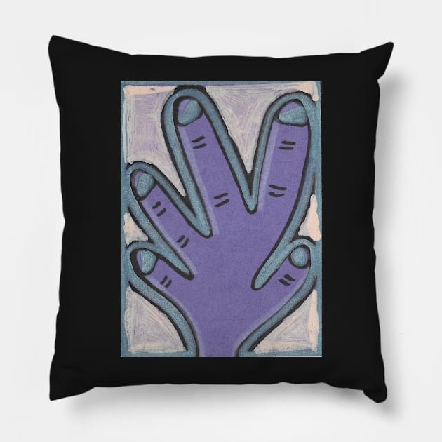 Purple Hand with Blue Nails Pillow by JaySnellingArt