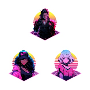 80s Retro Wave Characters Pack - Anime Stickers T-Shirt