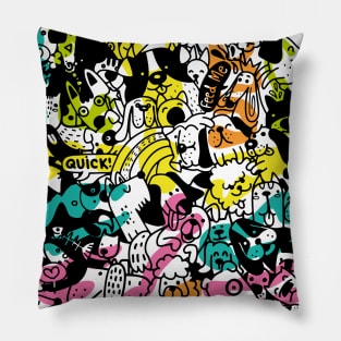 happy colourful cute pets hand drawn doodle illustration for art lovers Pillow