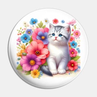 A cat decorated with beautiful colorful flowers. Pin