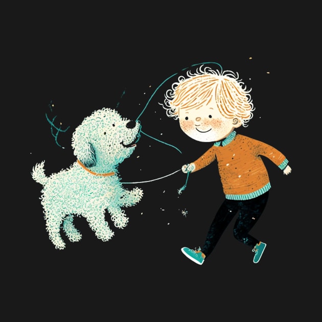 Cute Boy Running With Dog Cartoon by Perfect Spot