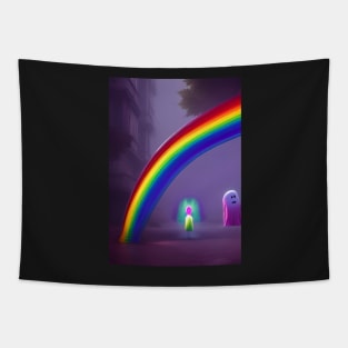 HAPPY GHOST ADMIRES RAINBOW ON HALLOWEEN Tapestry