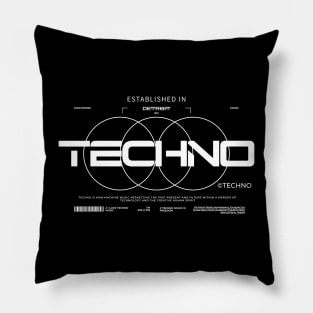 TECHNO  - 3 circle logo (white) Pillow