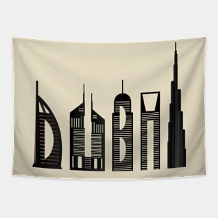 Dubai Skyline Souvenir Famous Buildings Typography Tapestry