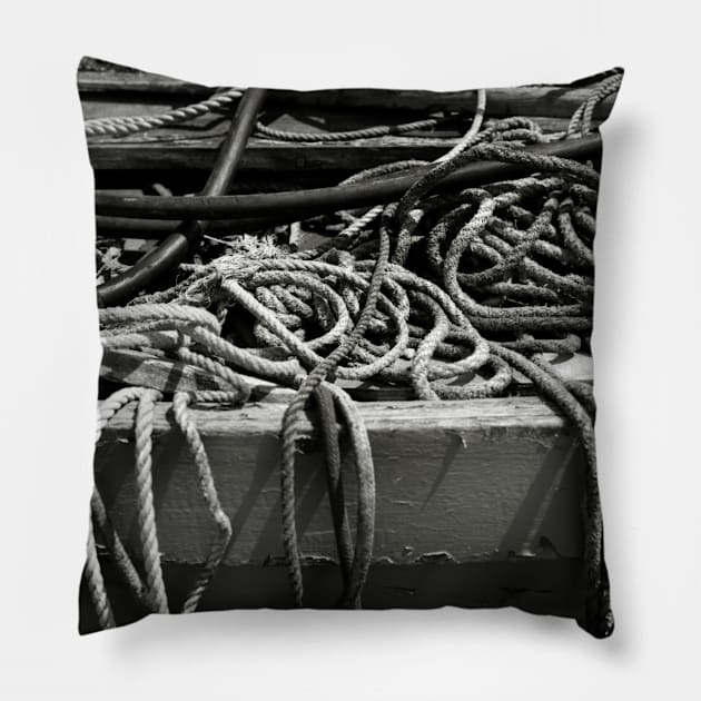 Ropes used in fishing - Brancaster Staithe, norfolk, UK Pillow by richflintphoto