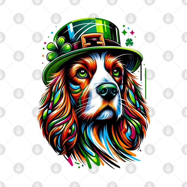 Welsh Springer Spaniel in Festive St Patrick's Day Gear by ArtRUs