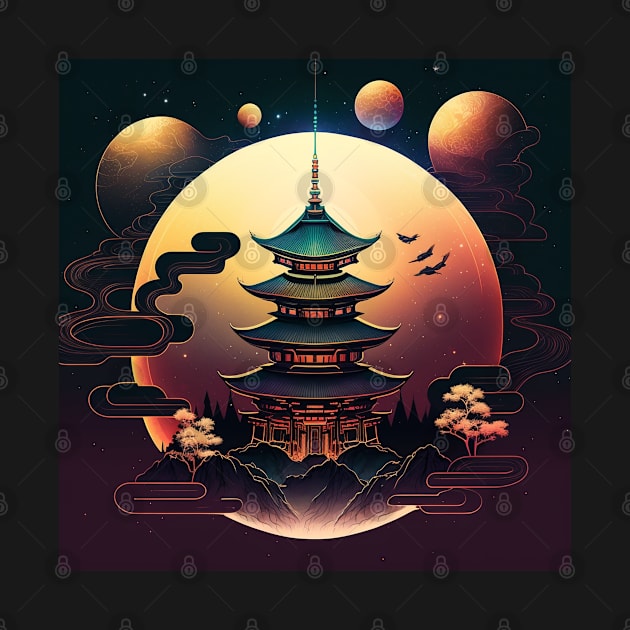 Japanese Temple Tokyo  Asian Inspired Retro Japan by Linco