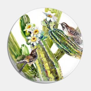 Saguaro Cactus and Wren Pin