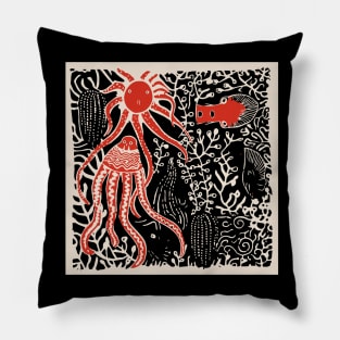 Underwater Lino Cut Pillow