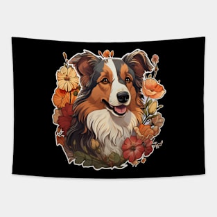 Collie Dog Floral Cottagecore Tapestry