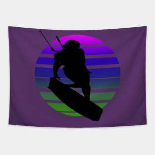 Kitesurfing Female Rider Silhouette Retro Sunset Tapestry