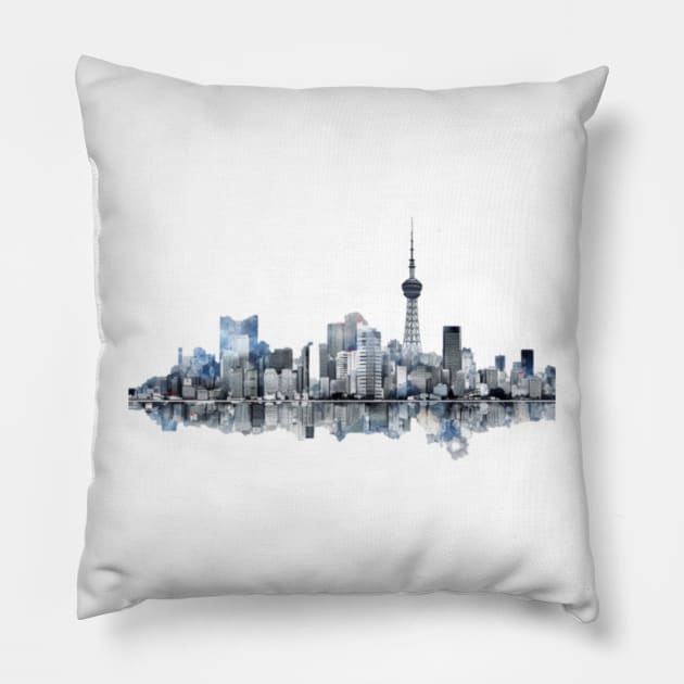 Tokyo Skyline Pillow by Crazy Kitsune