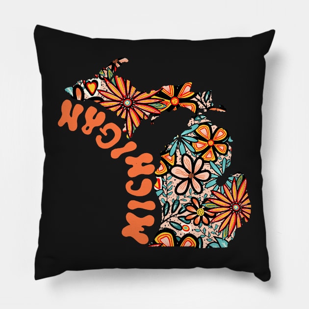 Michigan State Design | Artist Designed Illustration Featuring Michigan Pillow by MarcyBrennanArt