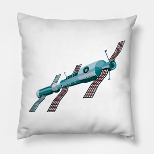 Vintage Soviet  Space Station Retro Pillow