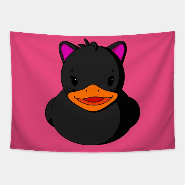 Black Kitty Cat Rubber Duck Tapestry by Alisha Ober Designs