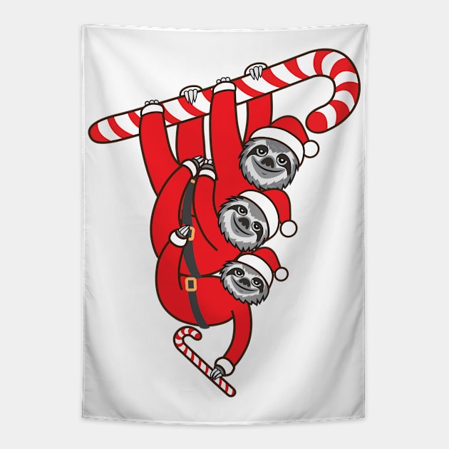 Sloth Candy Cane Tapestry by Plushism