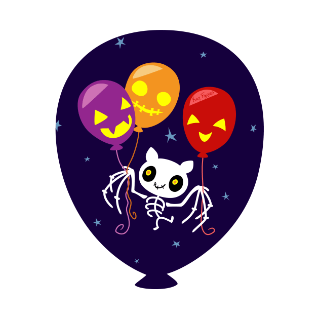 Halloween Bat Skeleton Flying With Balloons by Kaz_Foxsen