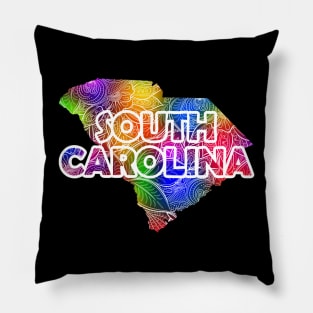 Colorful mandala art map of South Carolina with text in multicolor pattern Pillow