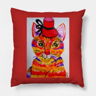 Colourful Cat and her Red Hat Pillow