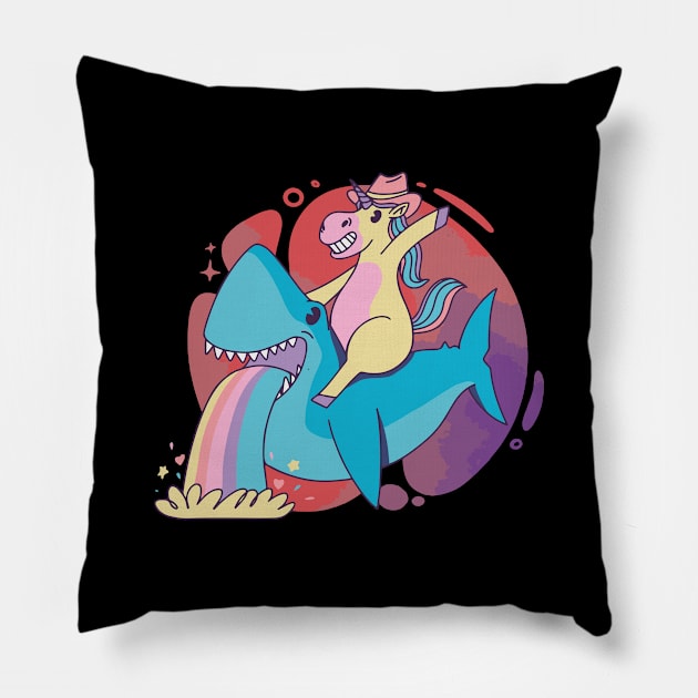 Shark rider horse Pillow by Catfactory