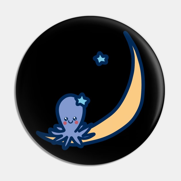 Cute Moon Octopus Pin by saradaboru