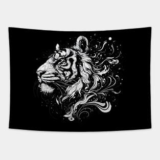 Monochromatic Tiger Outline Tapestry