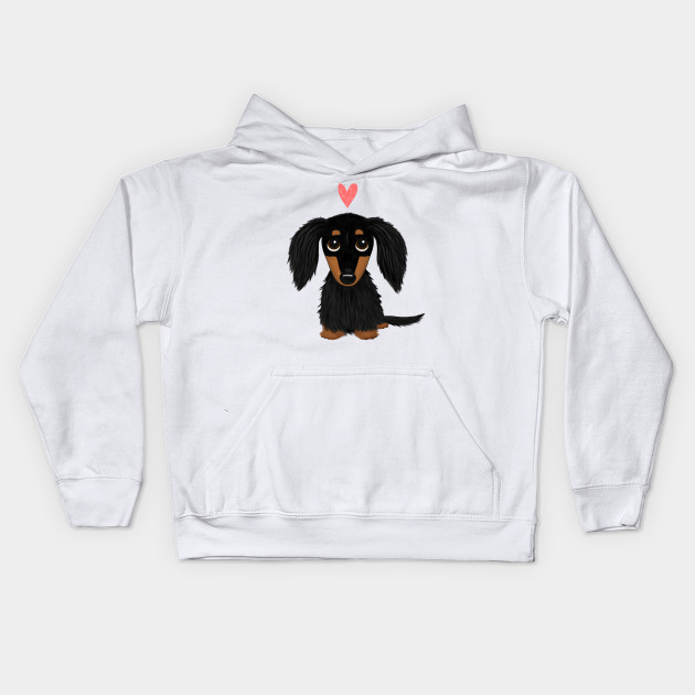 Black And Tan Longhaired Dachshund Cartoon Dog With Heart