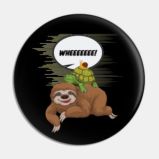 Sloth Turtle Snail Piggyback Funny Animal Pin