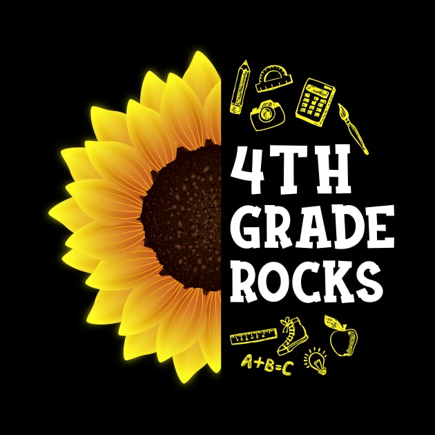 Sunflower Fourth Grade Rocks Shirt Teacher Student Kid Back To School by hardyhtud