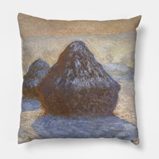 Haystacks: Snow Effect by Claude Monet Pillow